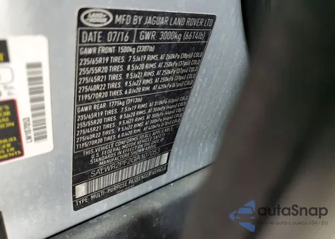 2016 Land Rover Range Rover Sport Hse из США, поврежденный, VIN SALWR2PF2GA107053